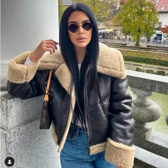 Zara double faced biker/ aviator jacket - Picture 2 of 13